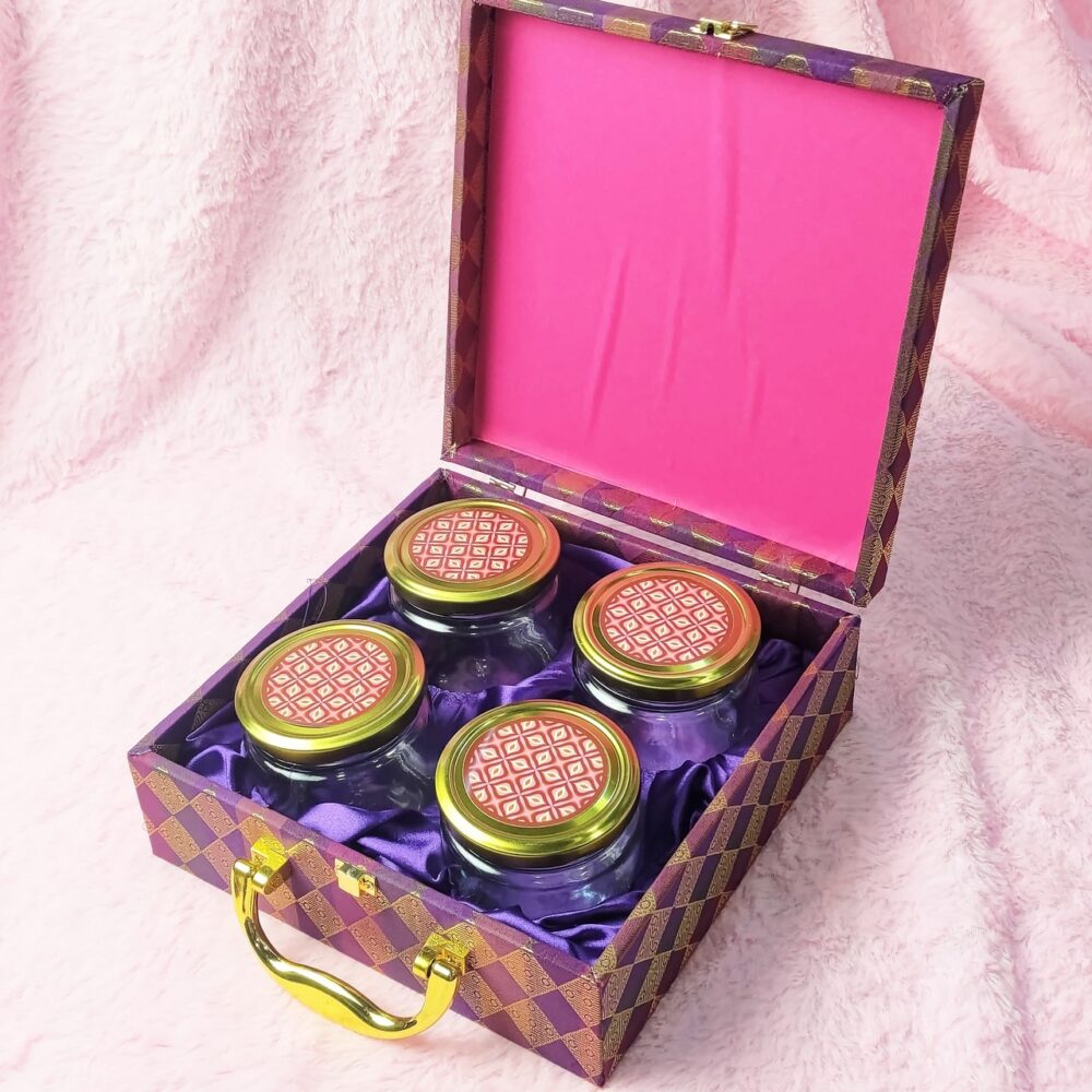 Mdf Premium Fabric Box With 4 salsa jars (9.5x9.5x3.5 Inches) 1801 - Image 2